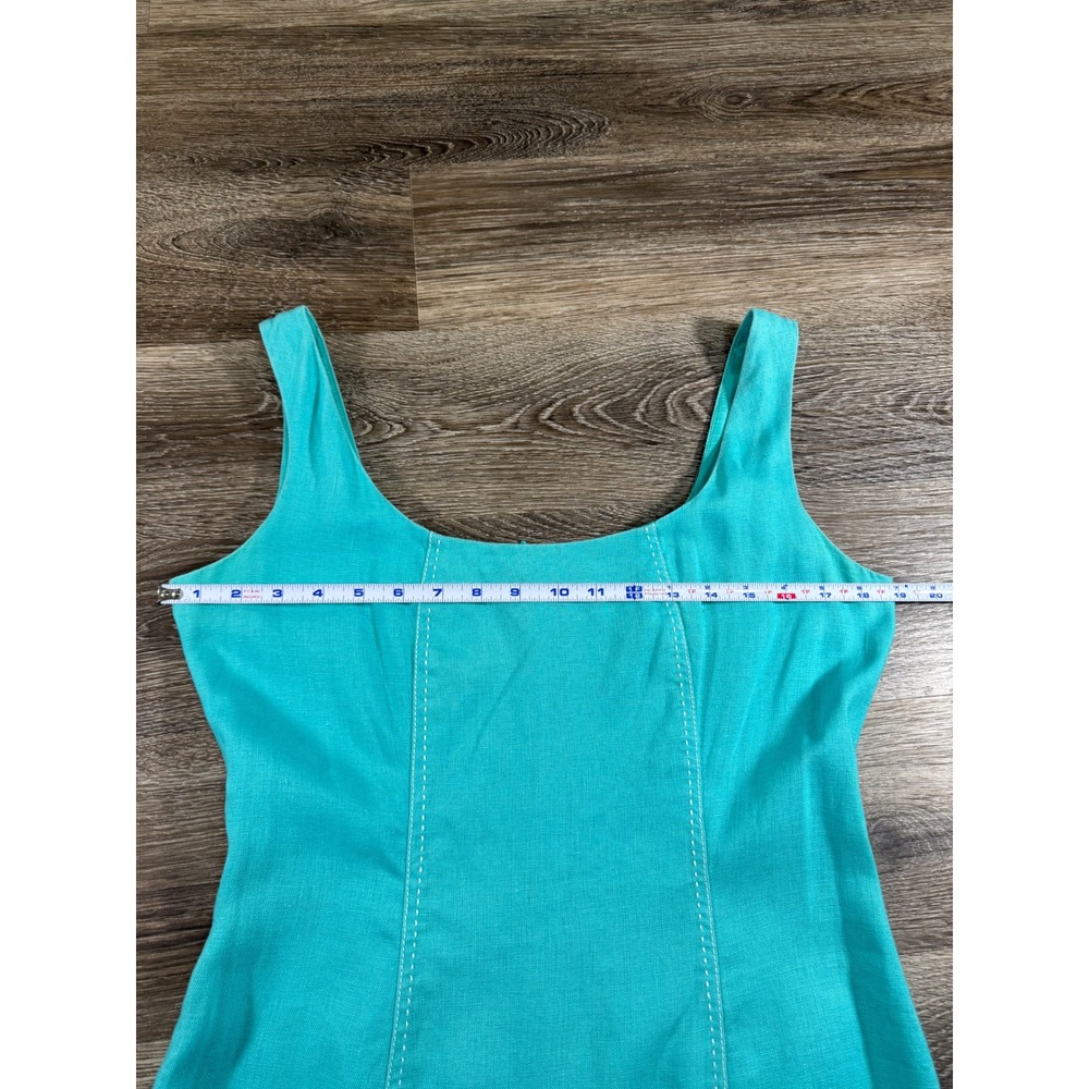 Liz Claiborne 100% Linen Turquoise Blue Sheath Dress Contrast Stitch Women Sz: 8 - Picture 3 of 8